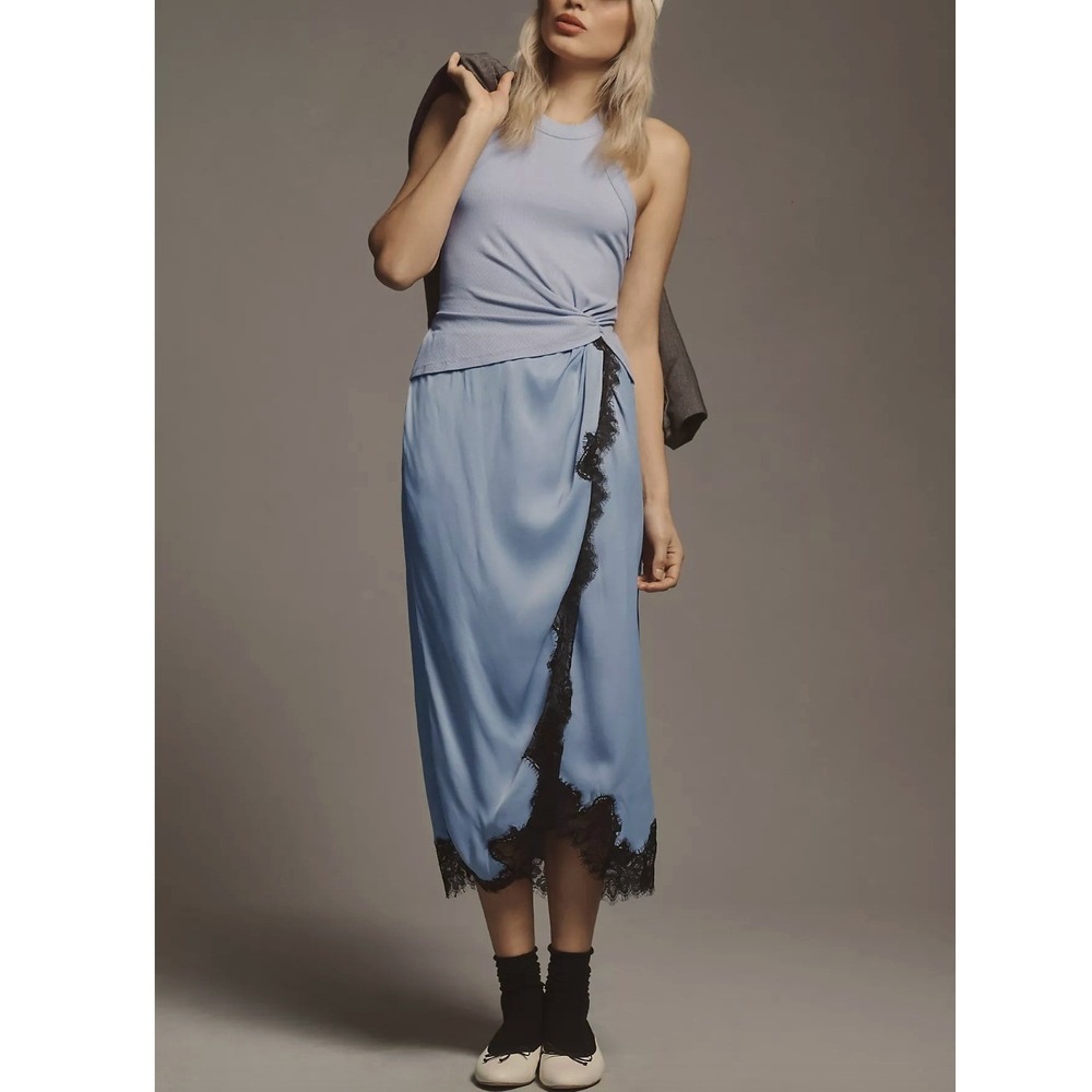 BY ANTHROPOLOGIE Keeley Twofer Midi Tank Dress Lace Trim Slip Skirt